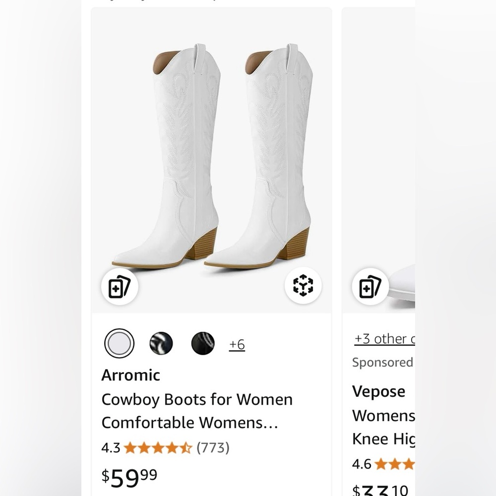 Women's White Heeled Cowboy Boots size 7